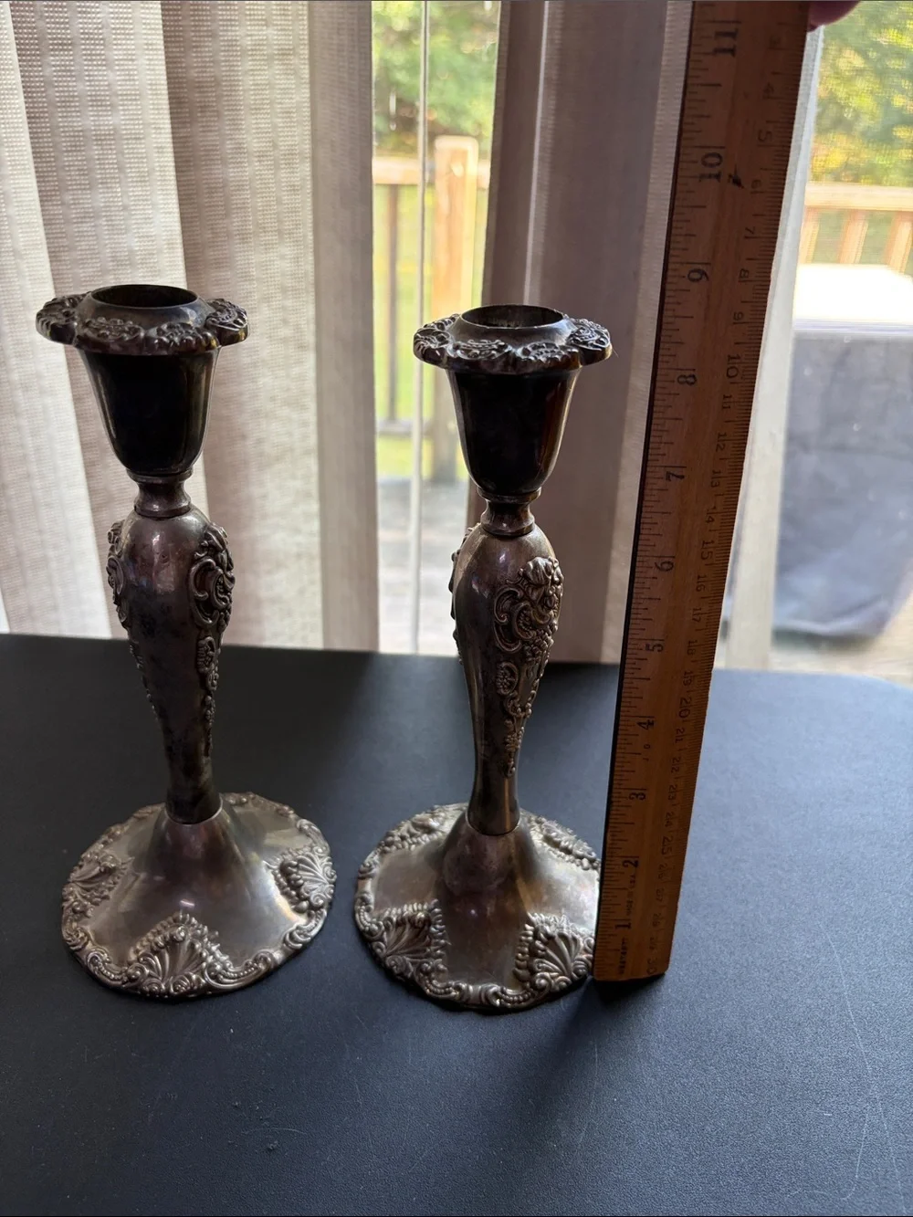 Vintage 20th Century Godinger Baroque Silver Plate Taper Candle Sticks Holders